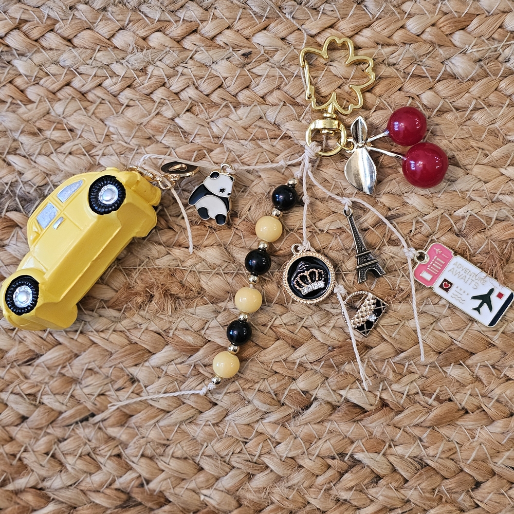 Yellow Toy Car Keychain with Charms